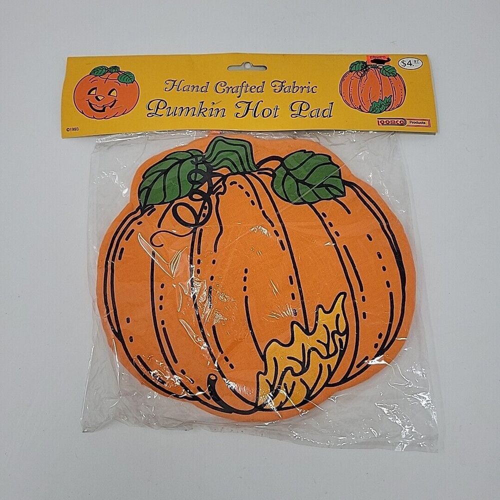 Vintage Pumpkin Pot Holder Halloween Orange Hot Pad Cotton NOS 1993 Loomco